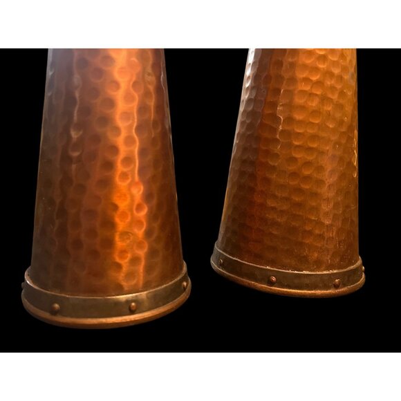 2 Vtg Hammered Copper & Brass Studded Candle Holders Made In India 9.5" & 12" - Picture 2 of 4